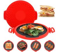 Microwave Toastie Sandwich Maker, Silicone Micro Toastie Maker with Removable Non-Stick Plates, eatwave Technology Wireless Bread Grilled Pan for Crispy Cheese Sandwich Paninis Fried Eggs(red)