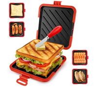 Microwave Toastie Sandwich Maker, Silicone Micro Toasties Sandwich Maker with Removable Non-Stick Grill Plates, Cookware Toaster Baking Tray, Easy Cooking for Crispy Sandwiches,Paninis,Fried Eggs,Red