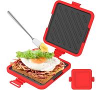 Microwave Toastie Sandwich Maker, Wireless Microwave Toastie Makers Non Stick Plate for Hot Dogs, Portable Microwaveable Cookware for Cooking Breakfast (Red with Butter Knife)