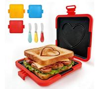 Microwave Toastie Sandwich Maker with Butter Knife, Microwave Toaster, Love Printed Sandwich Maker, Panini Maker,Dishwasher Safe Design No Electricity Needed Fast Cooking (Red)