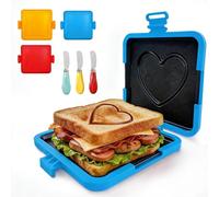 Microwave Toastie Sandwich Maker with Butter Knife, Microwave Toaster, Love Printed Sandwich Maker, Panini Maker,Dishwasher Safe Design No Electricity Needed Fast Cooking (Blue)