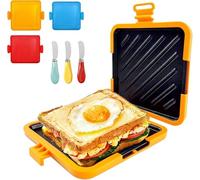 Microwave Toastie Sandwich Maker with Butter Knife, Microwave Toaster, Sandwich Maker, Panini Maker,Dishwasher Safe Design No Electricity Needed Fast Cooking for Travel Friendly/Office/Home (Orange)