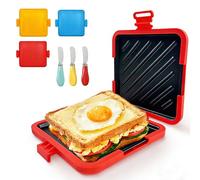 Microwave Toastie Sandwich Maker with Butter Knife, Microwave Toaster, Sandwich Maker, Panini Maker,Dishwasher Safe Design No Electricity Needed Fast Cooking for Travel Friendly/Office/Home (Red)