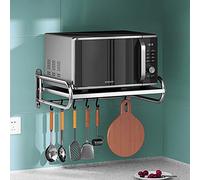Microwave Wall Mount Bracket - Stainless Steel 304 Universal Kitchen Shelf Heavy Duty Storage Rack with Hooks for Space Saving Solutions