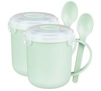 Microwaveable Soup Mug with Spoon x Pack of 2 - Sage - Great for Microwaving Soups, Meals & Beverages - Ideal for Work, School & Travel or on The Go - Bpa Free