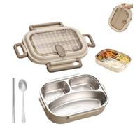 Microwaveable Stainless Steel Insulated Bento Box,2025 Upgrade Large Capacity 304 Stainless Steel Portable Leakproof Lunch Food Containers Set with Soup Bowl Spoon and Fork (3Grids-1000ML)