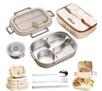 Microwaveable Stainless Steel Insulated Bento Box for Kids/Adults, Large Capacity Partition, with Soup Bowl Spoon and Fork, Leak proof, Microwavable, Dishwasher Safe (4 Compartments+ bag,2000ML)