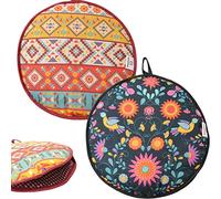 Microwaveable X-Large Tortilla Warmer Pouch 2 Pack - 2 Fun Designs to make taco night special. 12 Inch in Diameter Microwave Corn or Flour Tortillas, Pizza, Naan Bread (Flower)