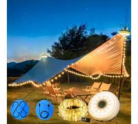 Microwear 10M Camping String Lights, Retractable Fairy Lights with 8 Modes, Quick Storage, 2000mAh Waterproof Portable Light for Power Outages, Yard RV Camping Tent