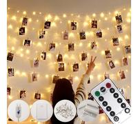 Microwear Photo Clip String Lights,USB or Battery Powered,100 LED 10M Copper Wire Hanging String Fairy Lights with Remote,Decoration for Indoor Bedroom Wedding Party (50 Clip & 25 Nails,8 Modes)