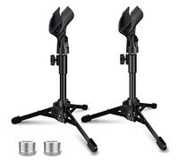 Mictop 2 Pack Desktop Mic Stand, Portable Foldable Tripod with Mic Clip Holder, Adjustable Microphone Stand For Dynamic Microphone Like Samson Q2U Shure SM58 SM57 PGA48 PGA58 etc.