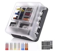 MICTUNING 6-Way Fuse Block Holder-Blade Fuse Box Screw Nut Terminal with Negative Bus,7.5A 5A 10A 15A 20A 25A Fuses,LED Indicator,Sticker Labels for Automotive Car Marine Box