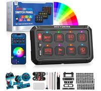 MICTUNING P1S-APP 8 Gang Switch Panel with APP Control, High Power Adjustable Strobe Speed 6 Level Brightness Toggle Momentary Pulsed Circuit Control Relay System Box for Truck Offroad