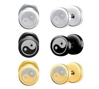 MicVivien 3 Pairs Stainless Steel Yin Yang Stud Earrings Set - Barbell 8mm Flat Round Tai Chi Bagua Ear Studs Screw Back Hypoallergenic Earrings for Men Women