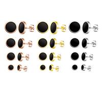 MicVivien 4 Pairs Stainless Steel Round Stud Earrings for Men Women with Black Enamel 6-12MM Set