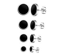 MicVivien 4 Pairs Stainless Steel Round Stud Earrings for Men Women with Black Enamel 6-12MM Set