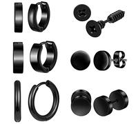 MicVivien 6-8 Pairs Stainless Steel Black Earrings Cross Dangle Hoop Earrings Hinged Hoop Screw Stud Earrings Screw Earrings Piercing Ear Jewelry for Men Women