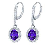 MicVivien Amethyst Drop Earrings Oval Cubic Zirconia Halo Ear Jewellery Silver for Women, Dangle Earrings with Gemstone Purple, Leverback & Hypoallergenic