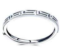 MicVivien Band Rings Sterling Silver 925 Geometric Ancient Greek Key Pattern Skinny Band Ring for Women 2MM, Adjustable Stackable Ring Anniversary Rings