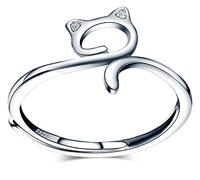 MicVivien Cat Kitty Rings for Women Girls Sterling Silver 925 Ring Adjustable Stackable Ring