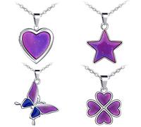 MicVivien Color Changing Necklace for Women Girls, Heart/Four Leaf Clover/Butterfly/Star Pendant Necklace Color Change by Temperature - Magic Mood Pendant Necklace Jewelry