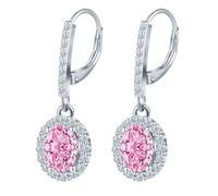 MicVivien Drop Earrings Oval Cubic Zirconia Halo Ear Jewellery Silver for Women, Dangle Pierced Earrings with Gemstone Pink, Leverback & Hypoallergenic