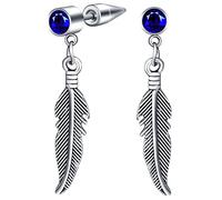MicVivien Feather Dangle Earrings for Men Women Stainless Steel Round CZ Screw Studs with Drop Feather Earrings Piercing Jewellery 16 Guage