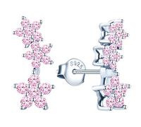 MicVivien Flower Cubic Zirconia Climber Earrings in 925 Sterling Silver Hypoallergenic Ear Crawler Earrings, Cuff Wrap Ear Vines Climbers Stud Earrings for Women Teen Girls