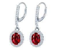 MicVivien Garnet Drop Earrings Oval Cubic Zirconia Halo Ear Jewellery Silver for Women, Dangly Earrings with Gemstone Red, Leverback & Hypoallergenic