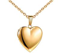 MicVivien Golden Personalized Heart Locket Picture Necklace Stainless Steel Memory Photo Heart Pendant Necklace with Butterfly/Tree of Life/Plain Pattern