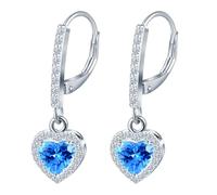 MicVivien Heart Earrings Drop CZ Dangle Blue Ear Jewellery Silver for Women