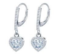 MicVivien Heart Earrings Drop CZ Dangle Halo Ear Jewellery Silver for Women