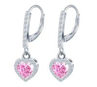 MicVivien Heart Earrings Drop CZ Dangle Pink Ear Jewellery Silver for Women, Leverback, Hypoallergenic