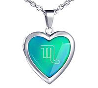 MicVivien Heart Locket Necklace with 12 Zodiac Sign Constellation Pendant Temperature Sensing Color Change Photo Picture Locket Necklace for Women Girls
