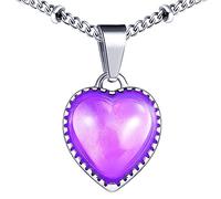 MicVivien Heart Pendant Mood Necklace Changing Colour Women Girls Love Heart Necklaces with Bubble Chain/Anchor Chain Fashion Jewellery