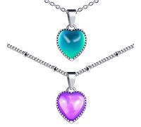 MicVivien Heart Pendant Mood Necklace Changing Colour Women Girls Love Heart Necklaces with Bubble Chain/Anchor Chain Fashion Jewellery