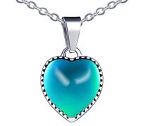 MicVivien Heart Pendant Mood Necklace Changing Colour Women Girls Love Heart Necklaces with Bubble Chain/Anchor Chain Fashion Jewellery
