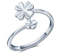 MicVivien Irish Shamrock Four Leaf Clover Open Adjustable Rings, Sterling Silver 925 Rings for Women, Lucky Rings Jewellery