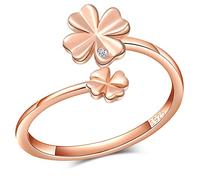 MicVivien Lucky Four Leaf Clover Open Adjustable Rings, Sterling Silver 925 Rings for Women, Rose Gold Irish Shamrock Rings Jewellery