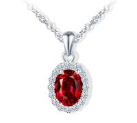 MicVivien Oval Pendant Halo CZ Garnet Necklace Silver 925 for Women, Chain with Gemstone Red January Jewellery Elegant 17.72Inch