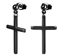 MicVivien Religious Cross Drop Dangle Stud Earrings Stainless Steel Ball Studs with Hanging Chain Cross Earrings for Men Women