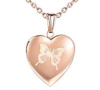 MicVivien Rose Gold Personalized Heart Locket Picture Necklace Stainless Steel Memory Photo Heart Pendant Necklace with Butterfly/Tree of Life/Plain Pattern