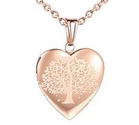 MicVivien Rose Gold Personalized Heart Locket Picture Necklace Stainless Steel Memory Photo Heart Pendant Necklace with Butterfly/Tree of Life/Plain Pattern