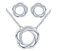 MicVivien Silver Jewellery Set for Women, Hypoallergenic Sterling Silver Cubic Zirconia Flower Stud Earrings, Silver Flower Pendant Necklace, Earrings Necklace Set for Women Mum Girlfriend