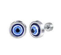 MicVivien Stainless Steel Eye Stud Earrings Punk Rock Style Evil Eye Raised Ear Studs 8mm Round Hypoallergenic Screw Back Earrings for Men Women