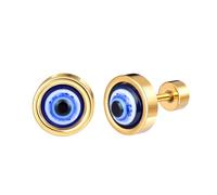 MicVivien Stainless Steel Eye Stud Earrings Punk Rock Style Evil Eye Raised Ear Studs 8mm Round Hypoallergenic Screw Back Earrings for Men Women