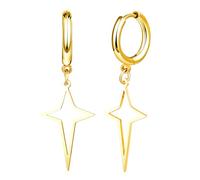 MicVivien Stainless Steel Men's Dangle Earrings - Black/Silver/Gold Star Cross Drop Earrings Hinged Huggie Hoop Hypoallergenic for Women