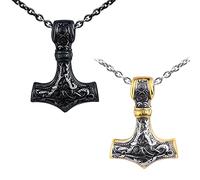 MicVivien Stainless Steel Thor's Hammer Mjolnir Norse God Mythology Legendary Pendant Necklace Norse Viking Jewelry Men Amulet Necklace