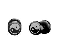 MicVivien Stainless Steel Yin Yang Stud Earrings - Barbell 8mm Flat Round Tai Chi Bagua Ear Studs 16 Gauge Screw Back Hypoallergenic Earrings for Men Women
