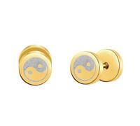 MicVivien Stainless Steel Yin Yang Stud Earrings - Barbell 8mm Flat Round Tai Chi Bagua Ear Studs 16 Gauge Screw Back Hypoallergenic Earrings for Men Women